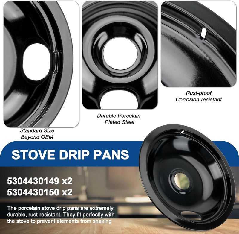 Fetechmate Electric Stove Burner Coil Elements MP15YA MP21YA and 5304430150 5304430149 Porcelain Black Drip Pans Replacement for ken-more fri-gidaire Electric Stove Burners for Electric Stove Top by - Image 3